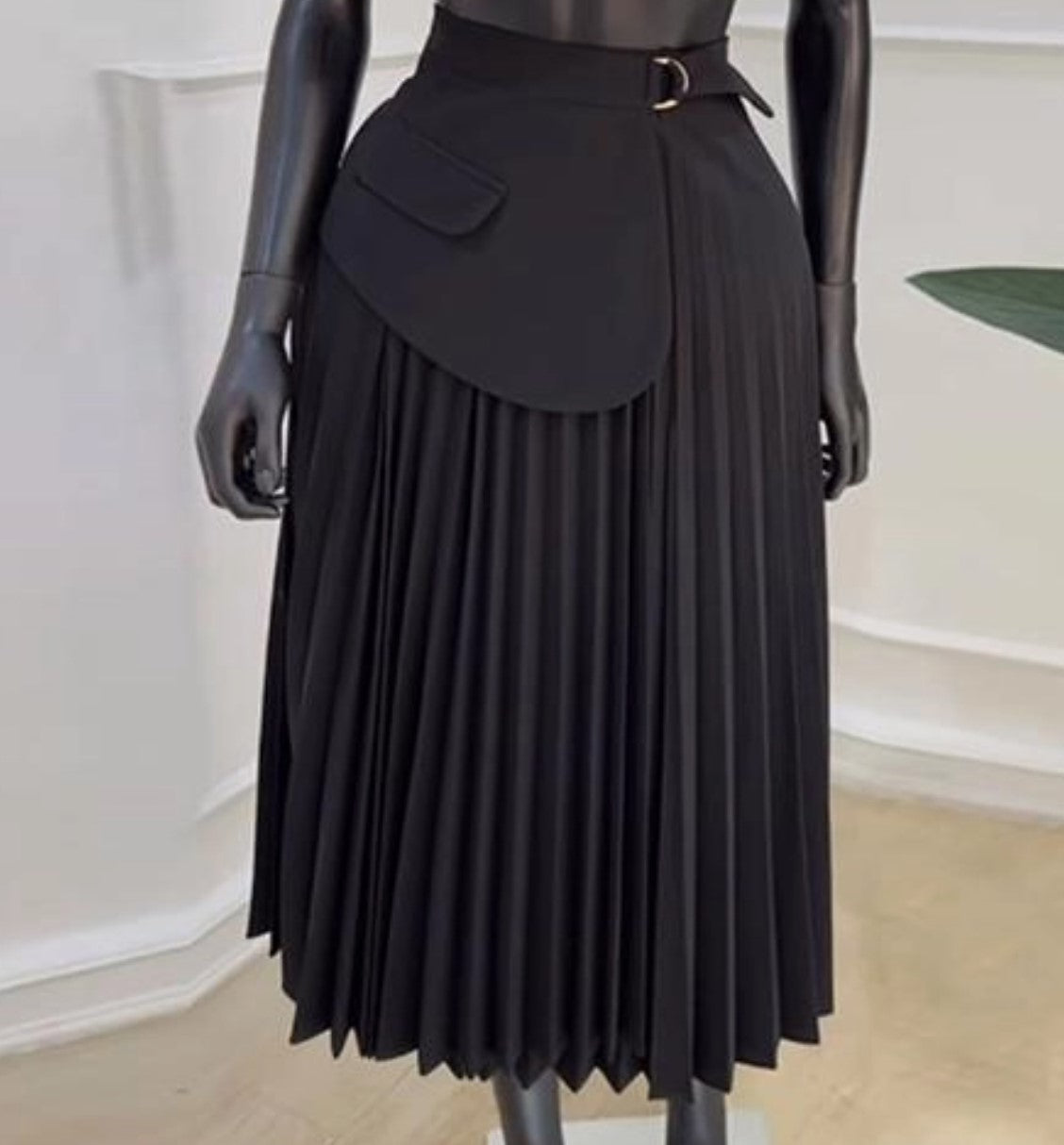 Nicolette A-Line Blazer Accented Pleated Midi Skirt