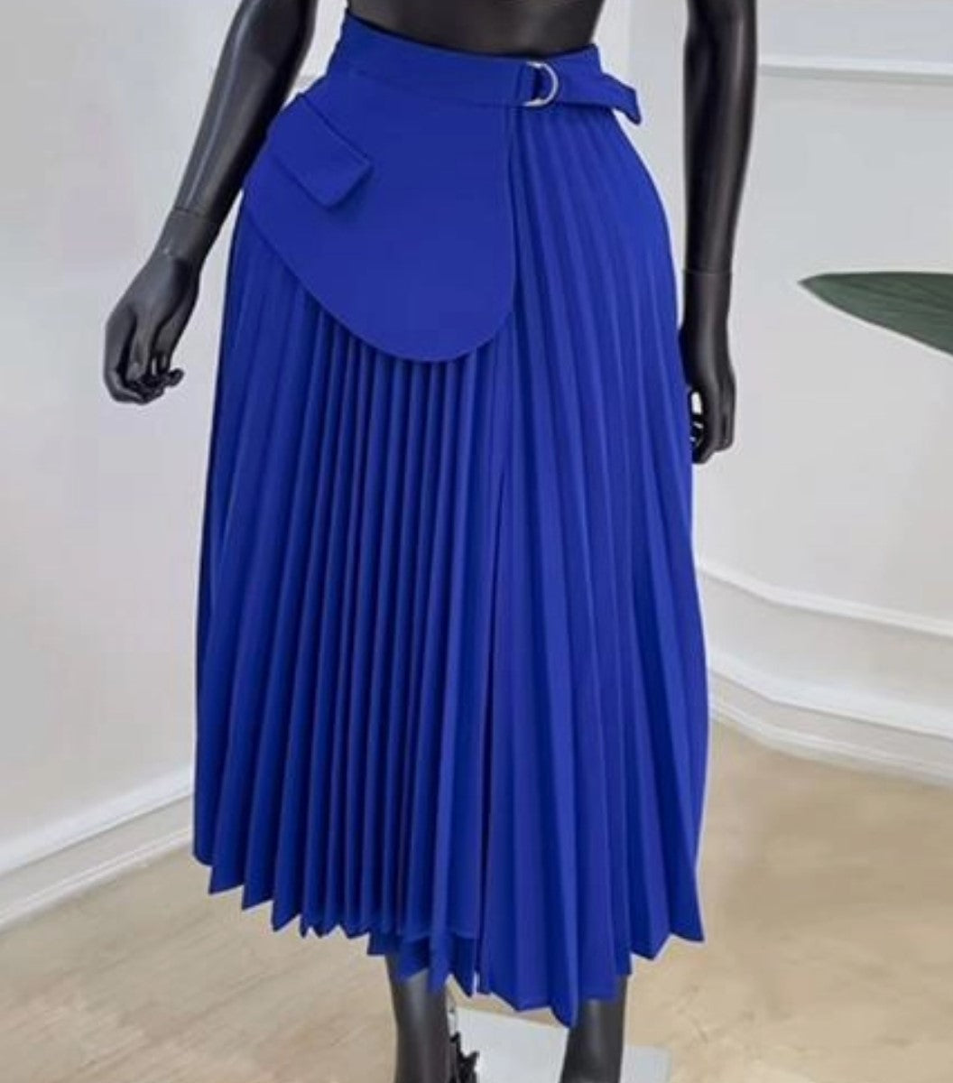 Nicolette A-Line Blazer Accented Pleated Midi Skirt