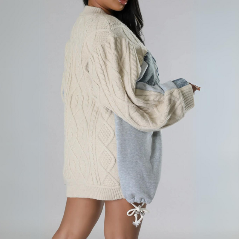 Nikki Oversized Cable-Knit Denim Sweater