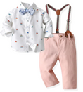 Load image into Gallery viewer, Noah 4 Piece Car Printed Button Down Shirt and Pants Set with Bow Tie and Suspenders
