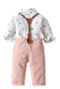 Load image into Gallery viewer, Noah 4 Piece Car Printed Button Down Shirt and Pants Set with Bow Tie and Suspenders
