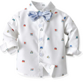 Load image into Gallery viewer, Noah 4 Piece Car Printed Button Down Shirt and Pants Set with Bow Tie and Suspenders
