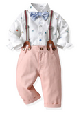 Load image into Gallery viewer, Noah 4 Piece Car Printed Button Down Shirt and Pants Set with Bow Tie and Suspenders
