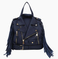 Load image into Gallery viewer, Noor Moto Jacket-Style Backpack with Fringe Navy Blue
