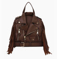 Load image into Gallery viewer, Noor Moto Jacket-Style Backpack with Fringe Chocolate
