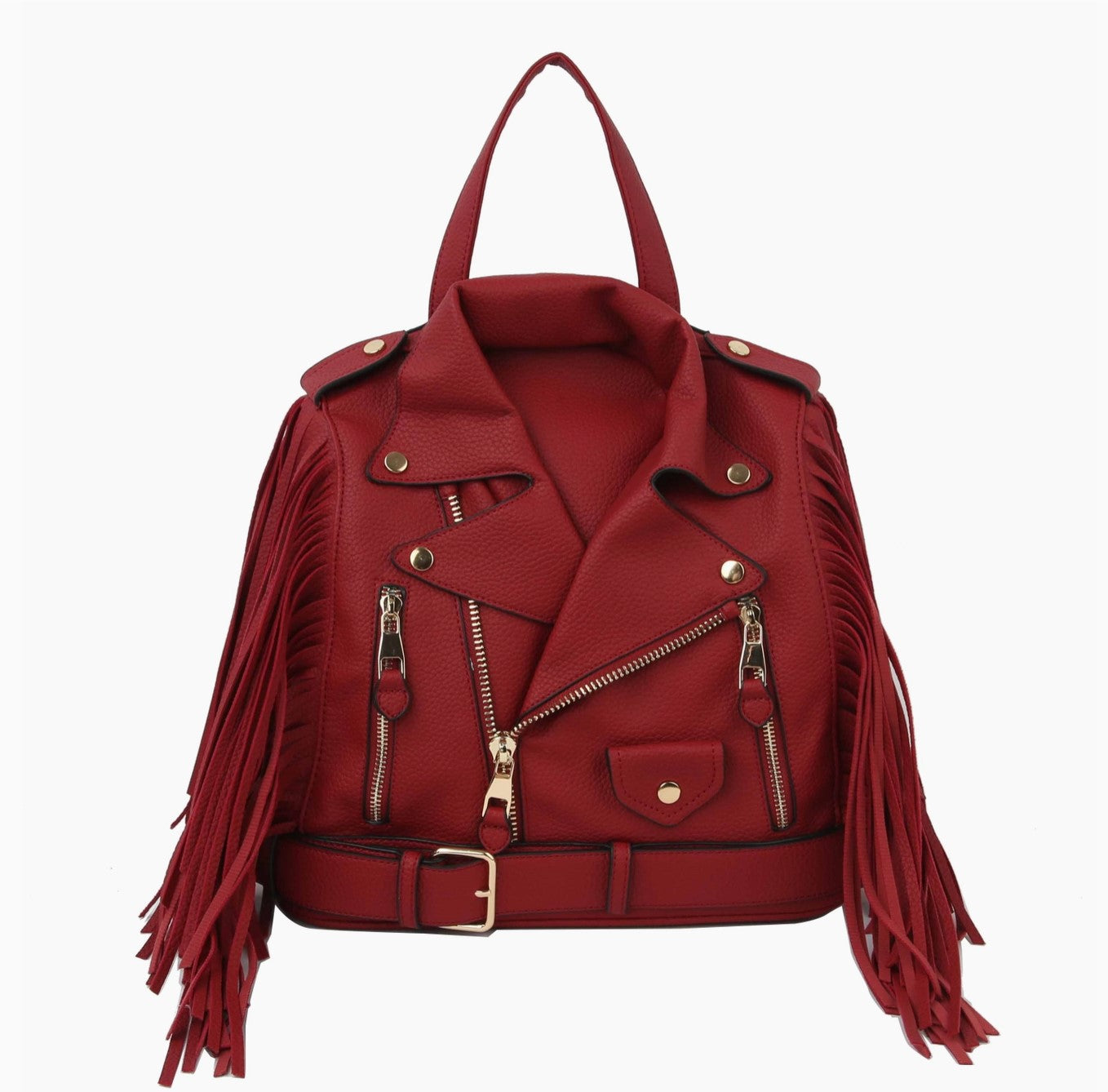 Noor Moto Jacket-Style Backpack with Fringe Wine