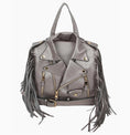 Load image into Gallery viewer, Noor Moto Jacket-Style Backpack with Fringe Silver
