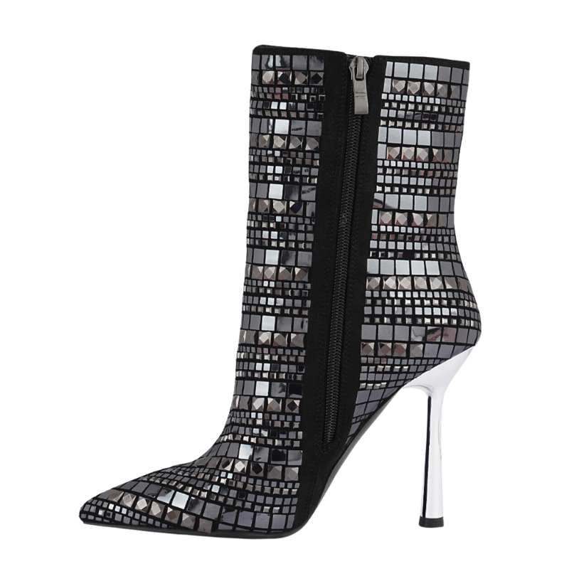 Noxara Extravagance Mirror Embellished Stiletto Boots