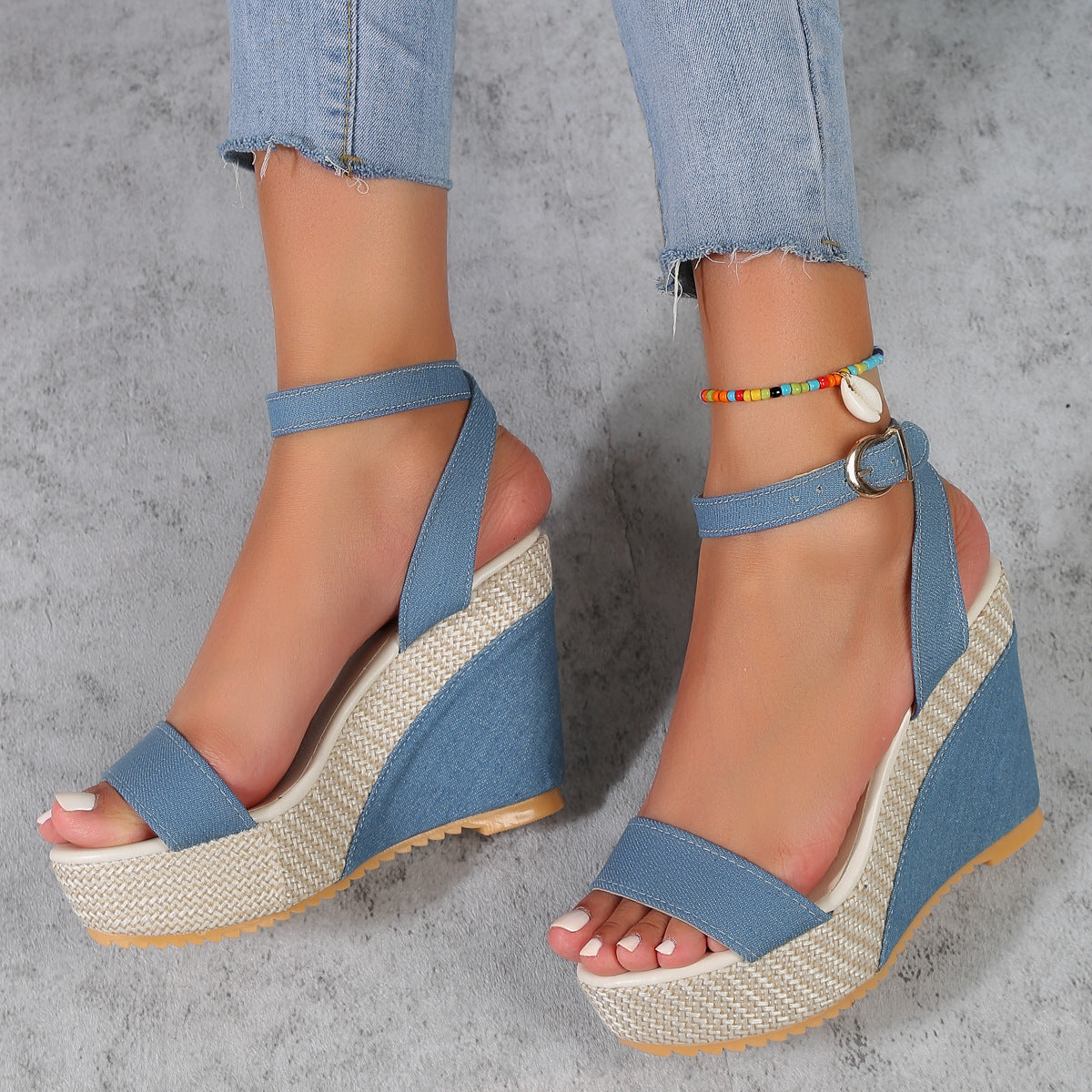 High Heel Denim Ankle-strap Sandals Women