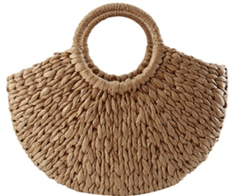 Ola Women's Handbag Rattan Wicker Straw Woven Half-round Bag Large Capacity Casual Travel Fashion Tote