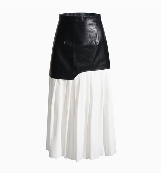 Parris Contrast Faux Leather Pleated Midi Skirt