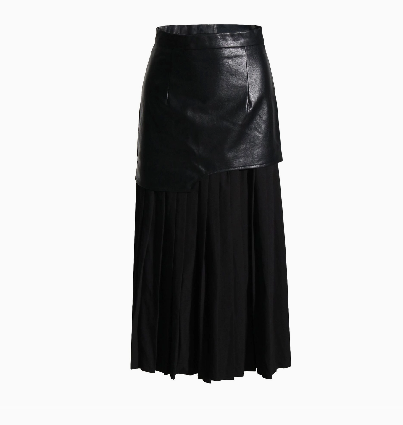 Parris Contrast Faux Leather Pleated Midi Skirt