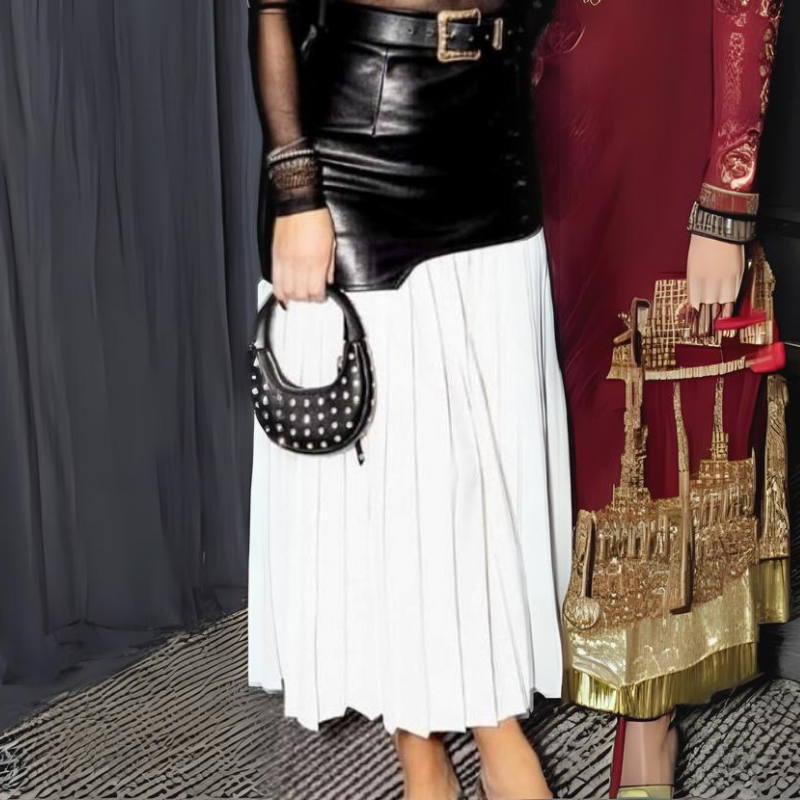 Parris Contrast Faux Leather Pleated Midi Skirt