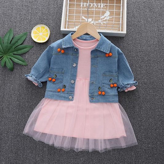 Reese Tulle Dress and Cherry Denim Jacket Combo pink