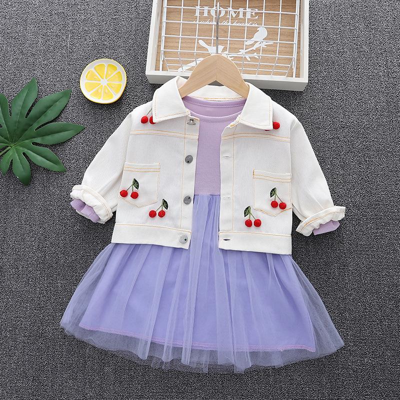 Reese Tulle Dress and Cherry Denim Jacket Combo purple