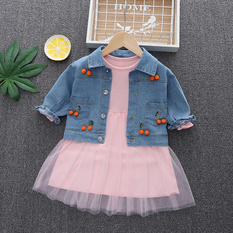 Reese Tulle Dress and Cherry Denim Jacket Combo