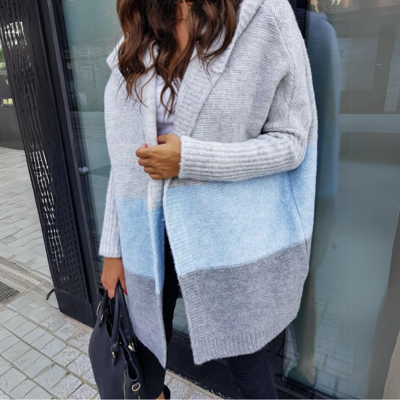 Ravynna Color Block Hooded Cardigan Knit Sweater