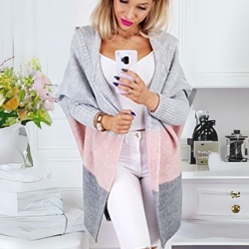 Ravynna Color Block Hooded Cardigan Knit Sweater