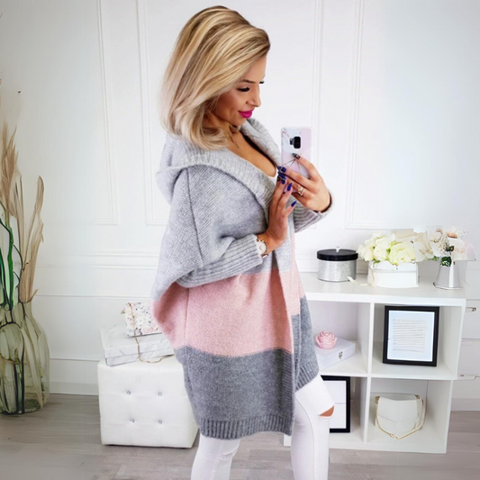 Ravynna Color Block Hooded Cardigan Knit Sweater