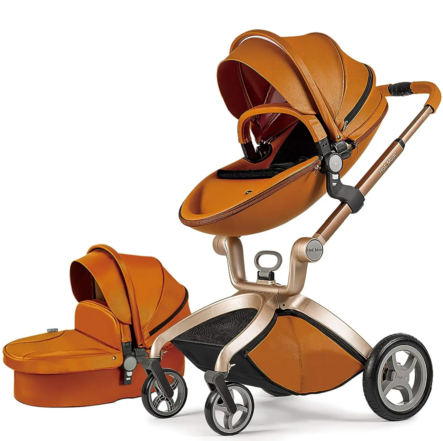 F22 Brown Baby Stroller: 360-Degree Rotating Seat and Reclining Baby Stroller