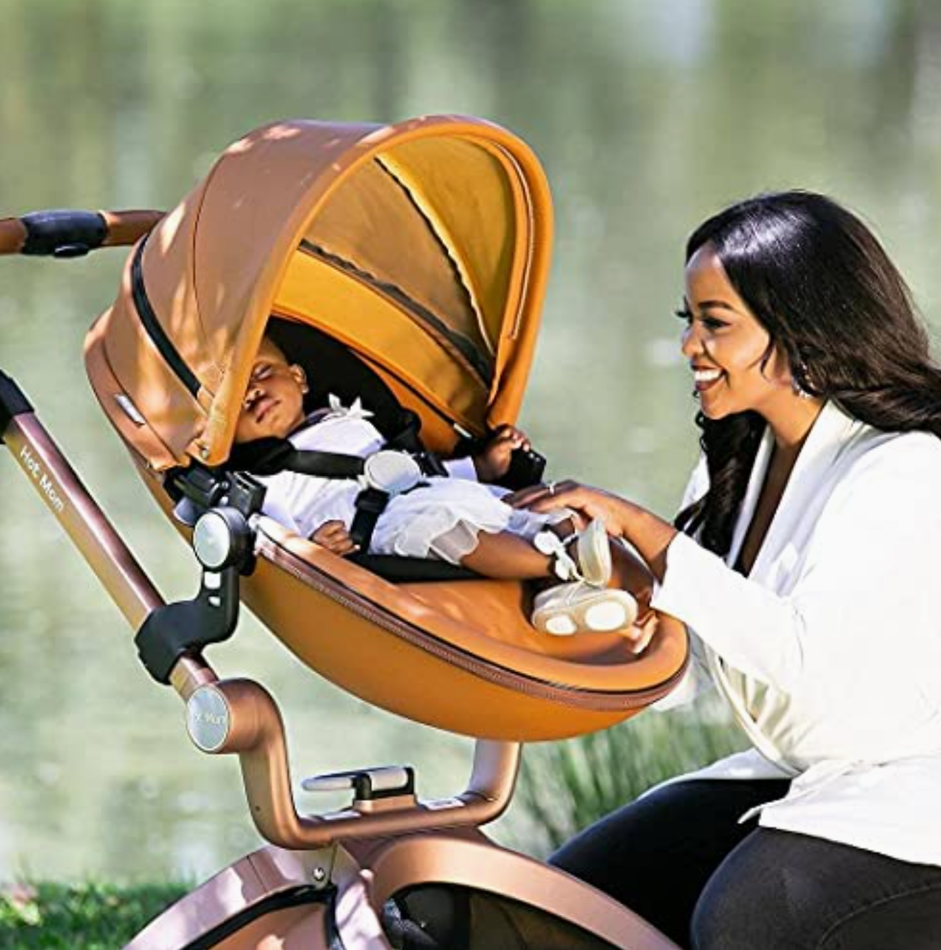 F22 Brown Baby Stroller: 360-Degree Rotating Seat and Reclining Baby Stroller