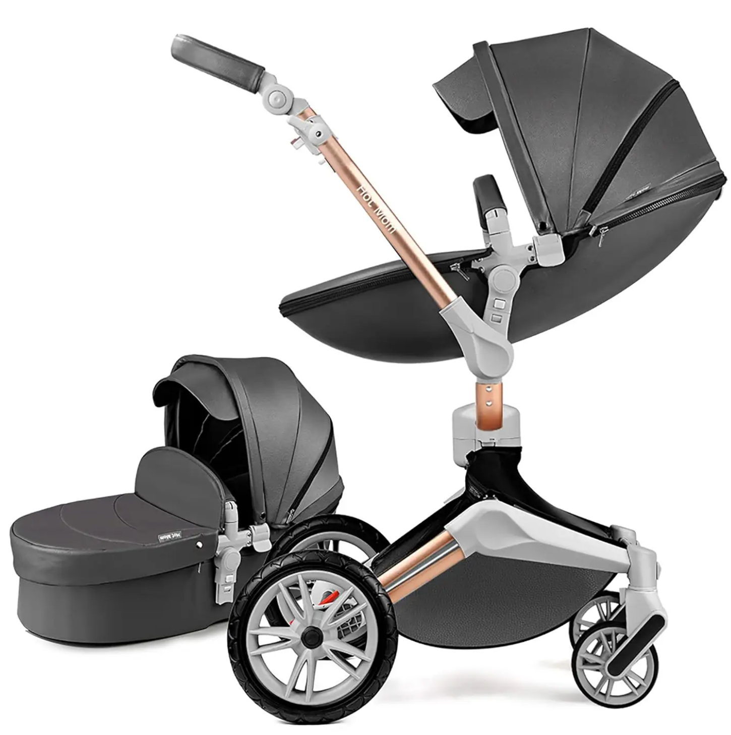 F023 Grey Stroller: 360-Degree Rotating Seat and Reclining Stroller