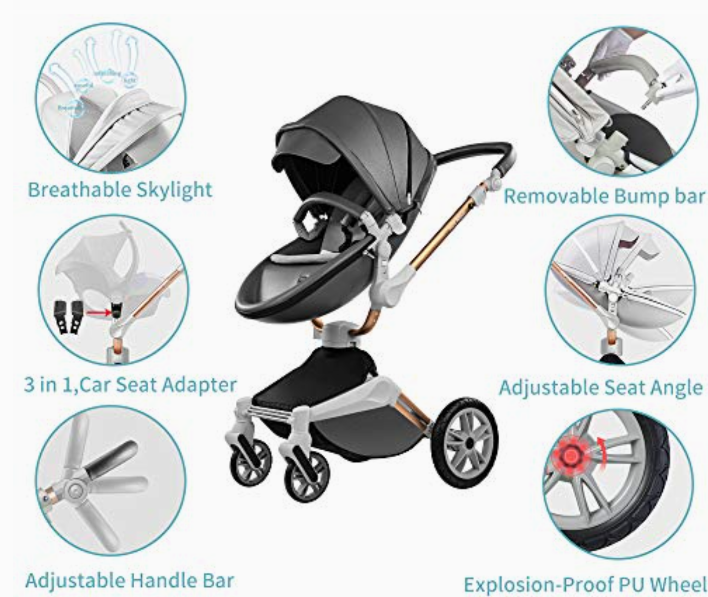 F023 Grey Stroller: 360-Degree Rotating Seat and Reclining Stroller