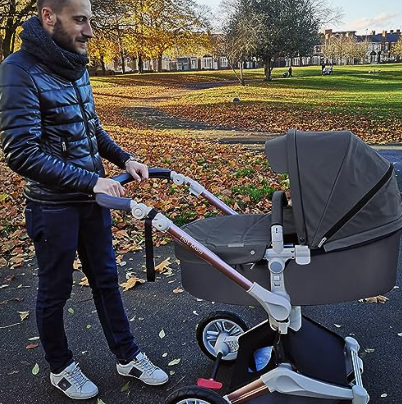 F023 Grey Stroller: 360-Degree Rotating Seat and Reclining Stroller