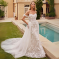 Load image into Gallery viewer, Resonara Fit & Flare Floral Lace Bridal Gown with Removable Skirt
