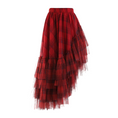 Load image into Gallery viewer, Rythmera Plaid Asymmetric Layered High Low Tulle Skirt
