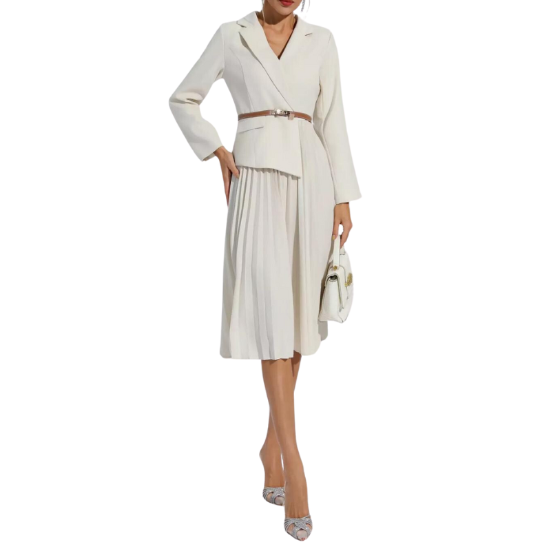 Sahar Women Blazer Pleated Dress with Genius Leather Belt