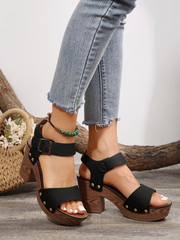 Sarah Chunky Block Heel Ankle Strap Platform Sandals