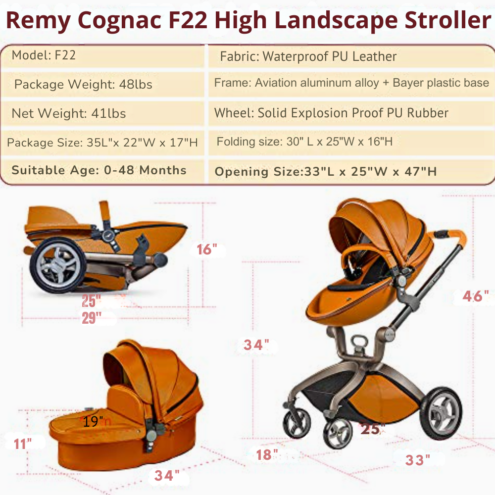 F22 Brown Baby Stroller: 360-Degree Rotating Seat and Reclining Baby Stroller