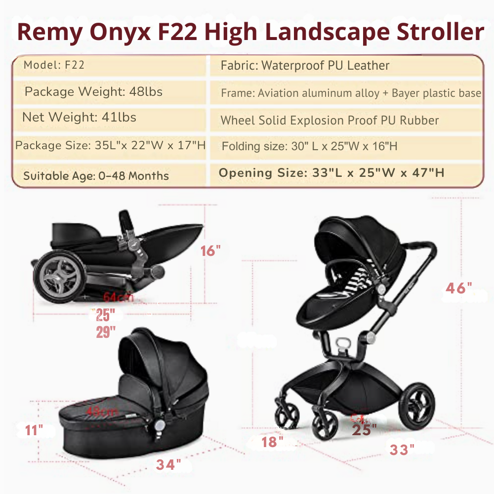 F22 Onyx Baby Stroller: 360-Degree Rotating Seat and Reclining Baby Stroller