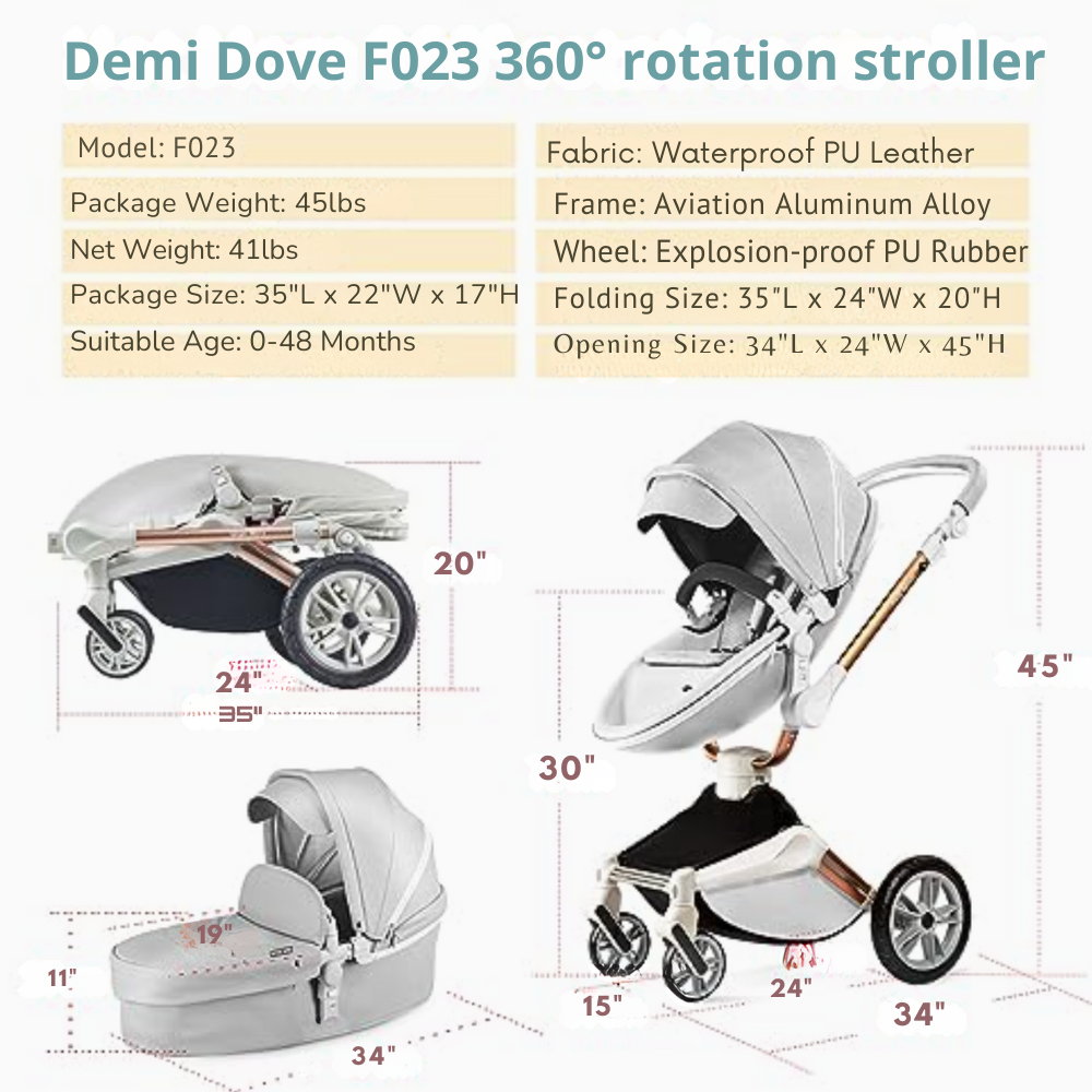 F023 Grey Baby Stroller: 360-Degree Rotating Seat and Reclining Baby Stroller