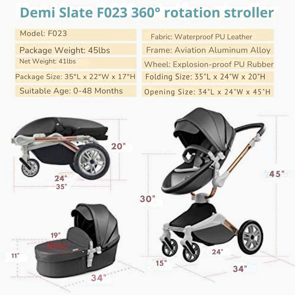 F023 Grey Stroller: 360-Degree Rotating Seat and Reclining Stroller