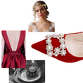 Load image into Gallery viewer, Sylthra Red Velvet Pearl Rhinestone Stilettos
