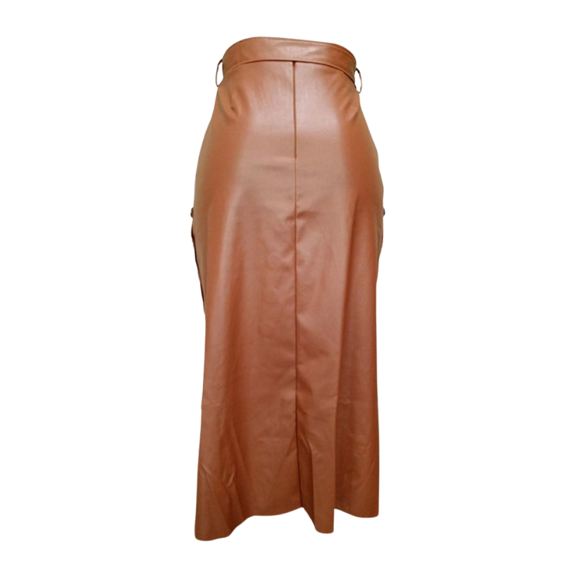 Tatiana Faux Leather Pencil Hi-Low Midi Skirt