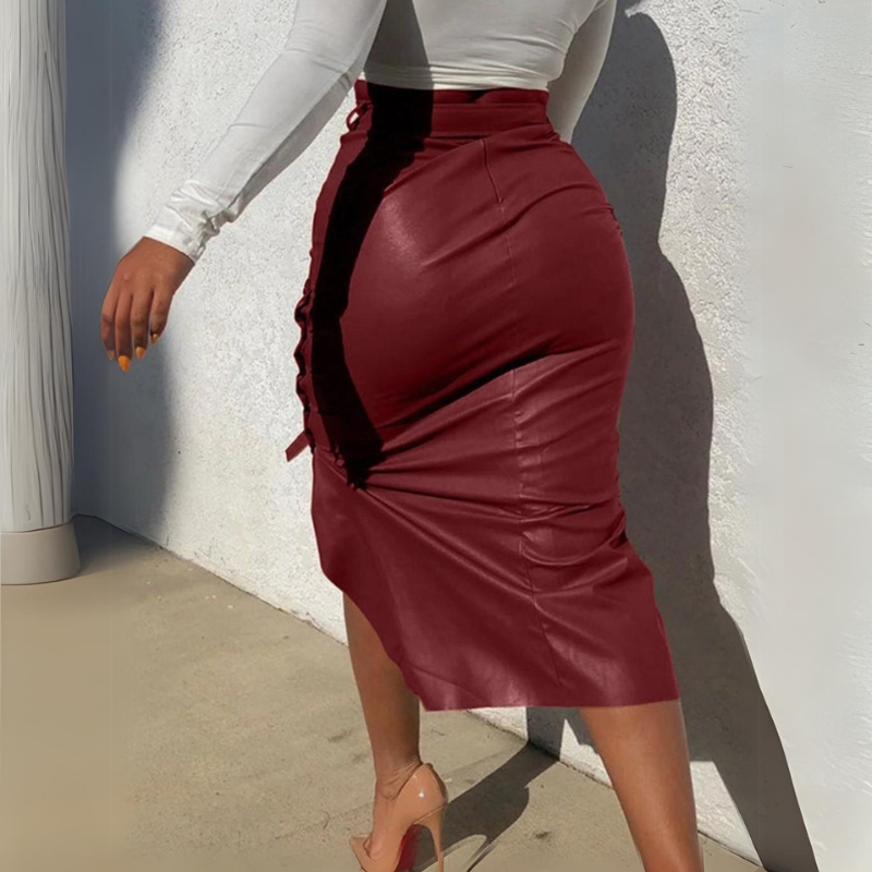 Tatiana Faux Leather Pencil Hi-Low Midi Skirt