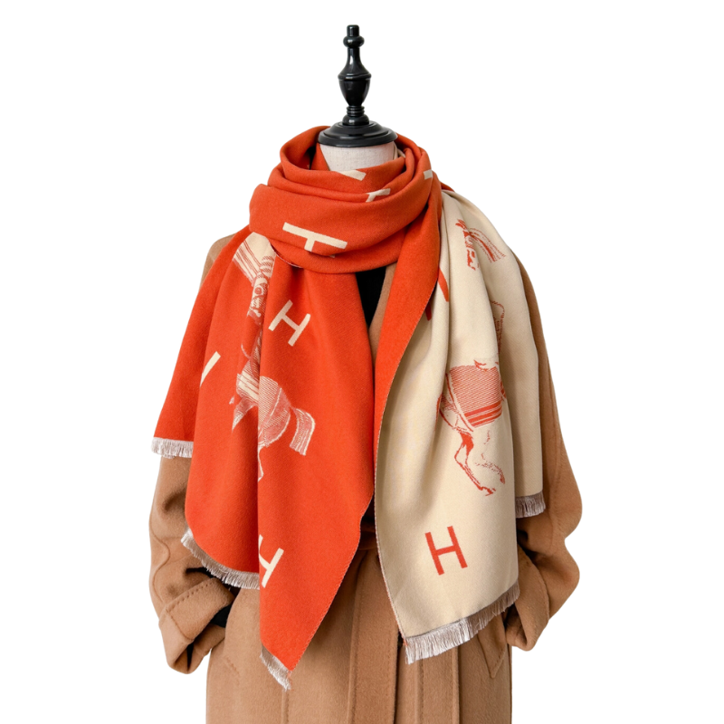 Tempestra Equestrian Orange/Cream Stable Reversible Shawl Wrap