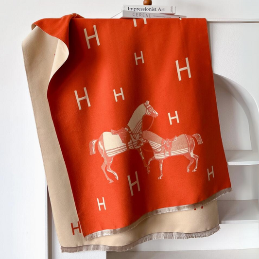 Tempestra Equestrian Orange/Cream Stable Reversible Shawl Wrap