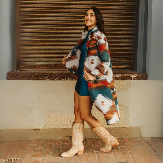 Tenille Blue Teal Aztec Button Down Coat