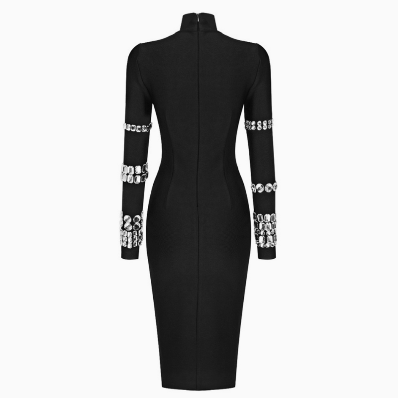 Velka Studded Long Sleeve Mock Neck Knit Dress