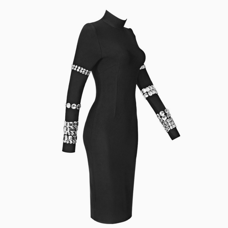 Velka Studded Long Sleeve Mock Neck Knit Dress