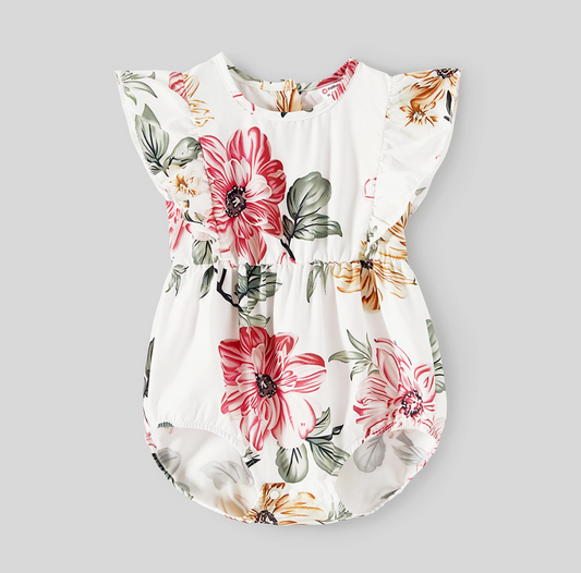 Calypso White Pink Floral Baby Girl Romper