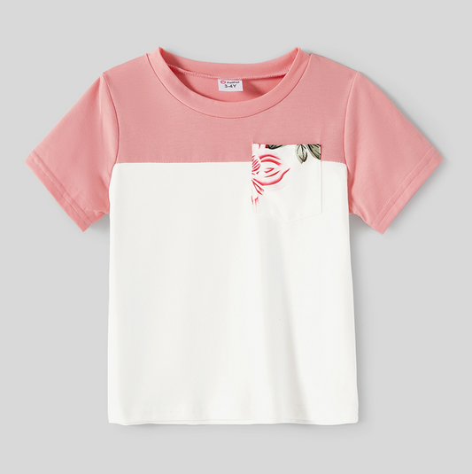 Caleb Color Block White Pink & Floral Toddler's T-Shirt