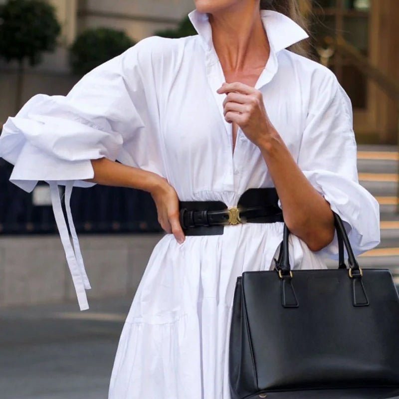 White Shirt Belted Dress