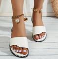 Load image into Gallery viewer, Kenya Open Toe Pearl and Gold Sandals Flats Ankle Metallic Ring Slides Comfort Walking Shoes
