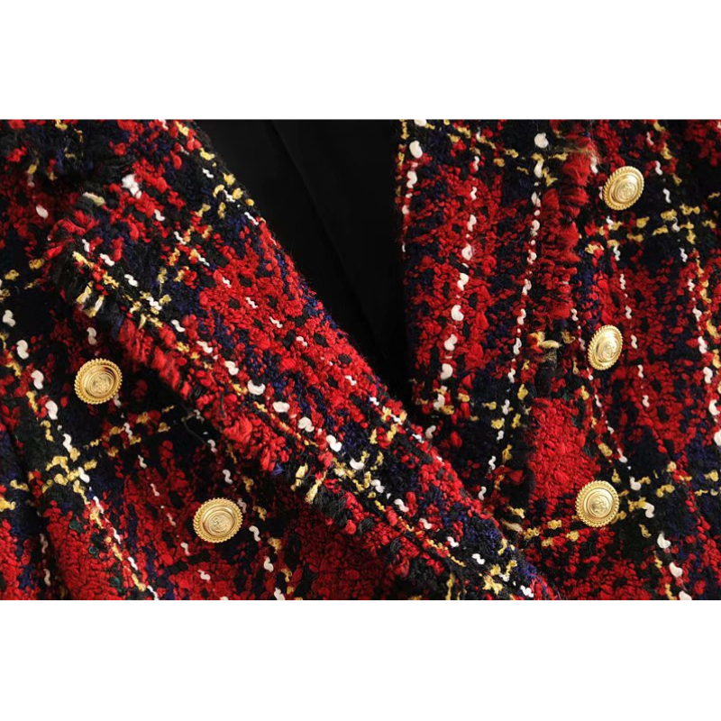 Nyxia Women's Tartan Double Breasted Wool Blazer