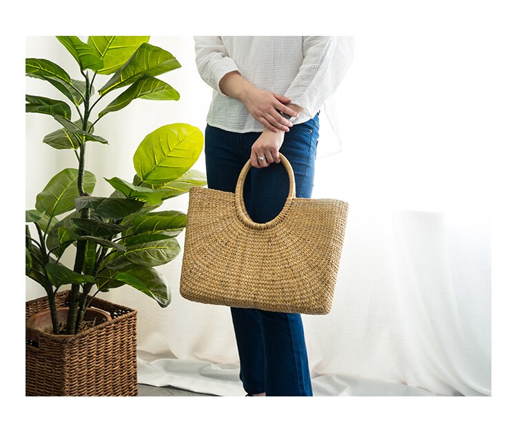 Woven Straw Summer Beach Tote Bag